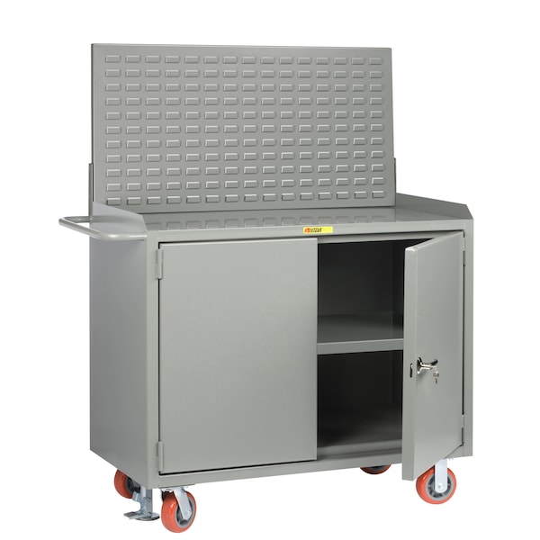 Mobile Bench Cabinets, 36"W, Center Shelf, Louvered